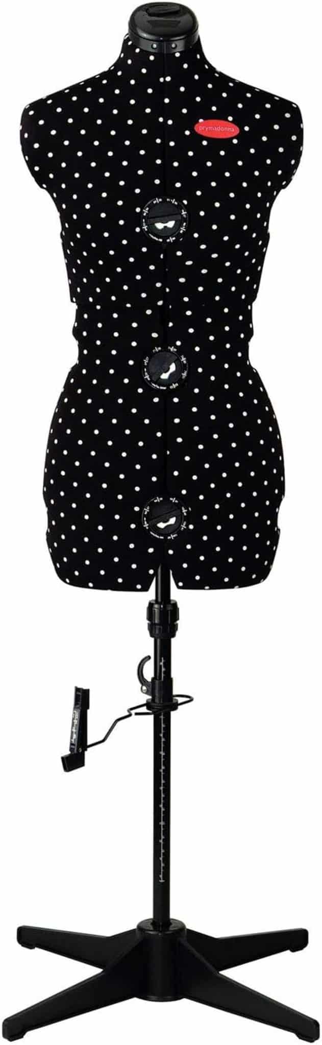 Test du mannequin de couture Prym Prymadonna taille S noir/pois blancs