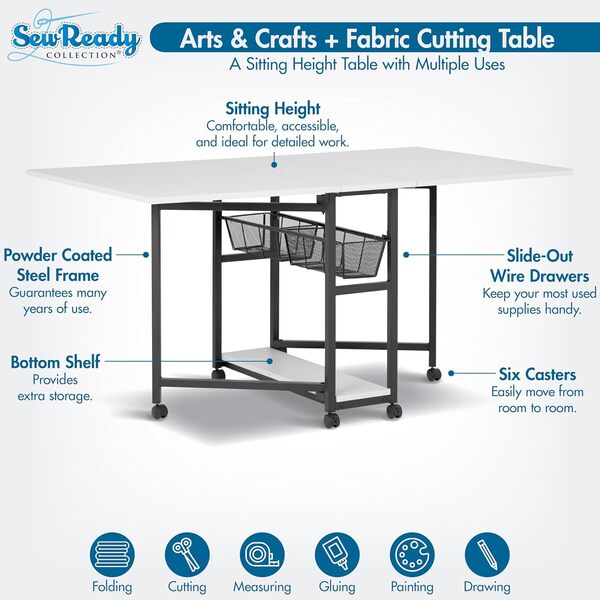 Sew Ready Table de découpe en Tissu Multifonction avec Rangement, Anthracite/Blanc, 13377