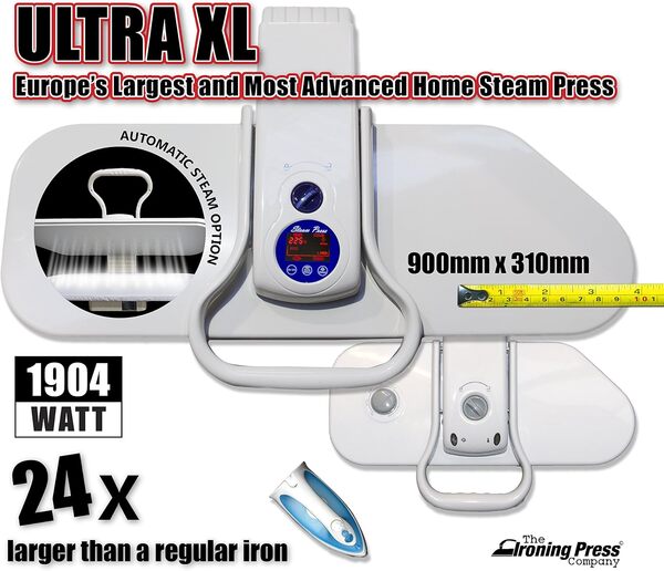 Speedypress Presse à Repasser à Vapeur Ultra XL de la Presse à Vapeur de Maison la Plus Grande et la Plus Sophistiquée de Toute l'europe (90cm x 31cm; 2.200watt) pour Un Repassage Super Rapide !