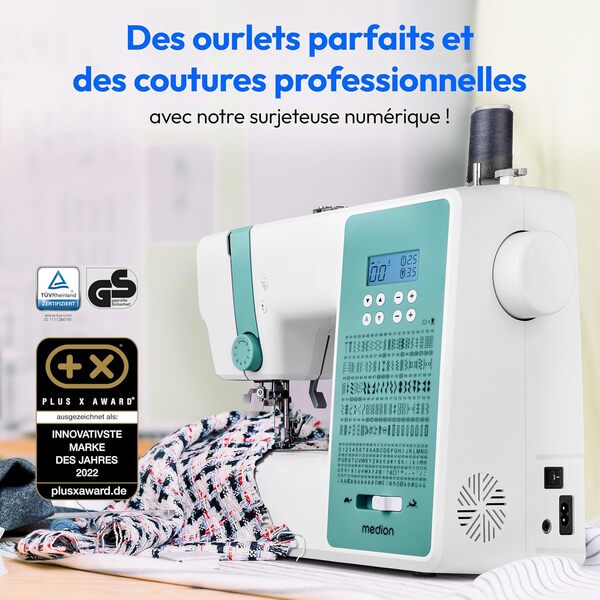 MEDION Machine à coudre numérique SD36 (36 watts, longueur et largeur de point réglables, 270 motifs de points, lumière de couture LED, enfileur automatique, bouton d'inversion, coupe-fil, MD11881) tu