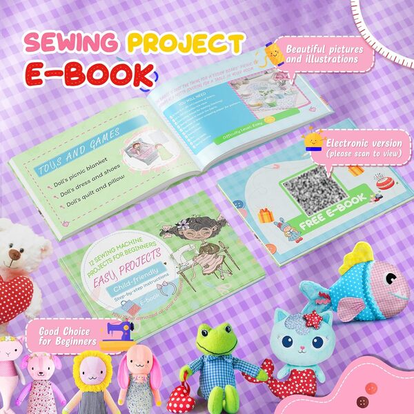 Mini machine à coudre avec kit de couture de 118 pièces pour débutants, machine à coudre portable à double vitesse avec lumière et protège-doigts (violet)