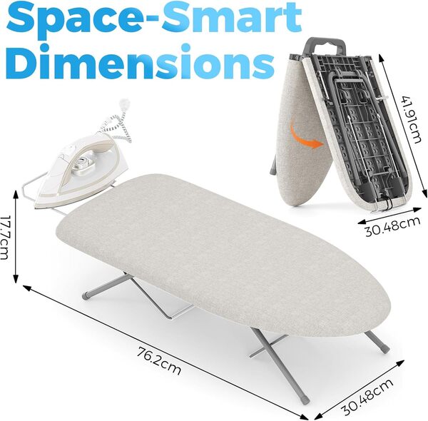 KINGBOARD Table à repasser de table avec repose-fer, petite table à repasser, housse extra épaisse, beige