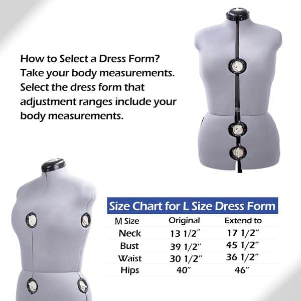 Mannequin de Couture Réglable Femme avec 13 Molettes de Précision Taille 42 à 50 Taille Ajustable pour Poitrine Taille Hanche Cou Idéal pour Projet de Couture et Exposition Gris L