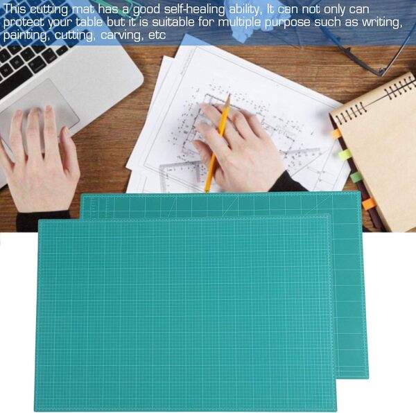 Tapis de découpe A1 - 60 x 90 x 0,5 cm - Tapis de découpe en PVC auto-cicatrisant à 5 couches - Dessous de bureau avec design double face pour écrire, peinture, sculpter, vert
