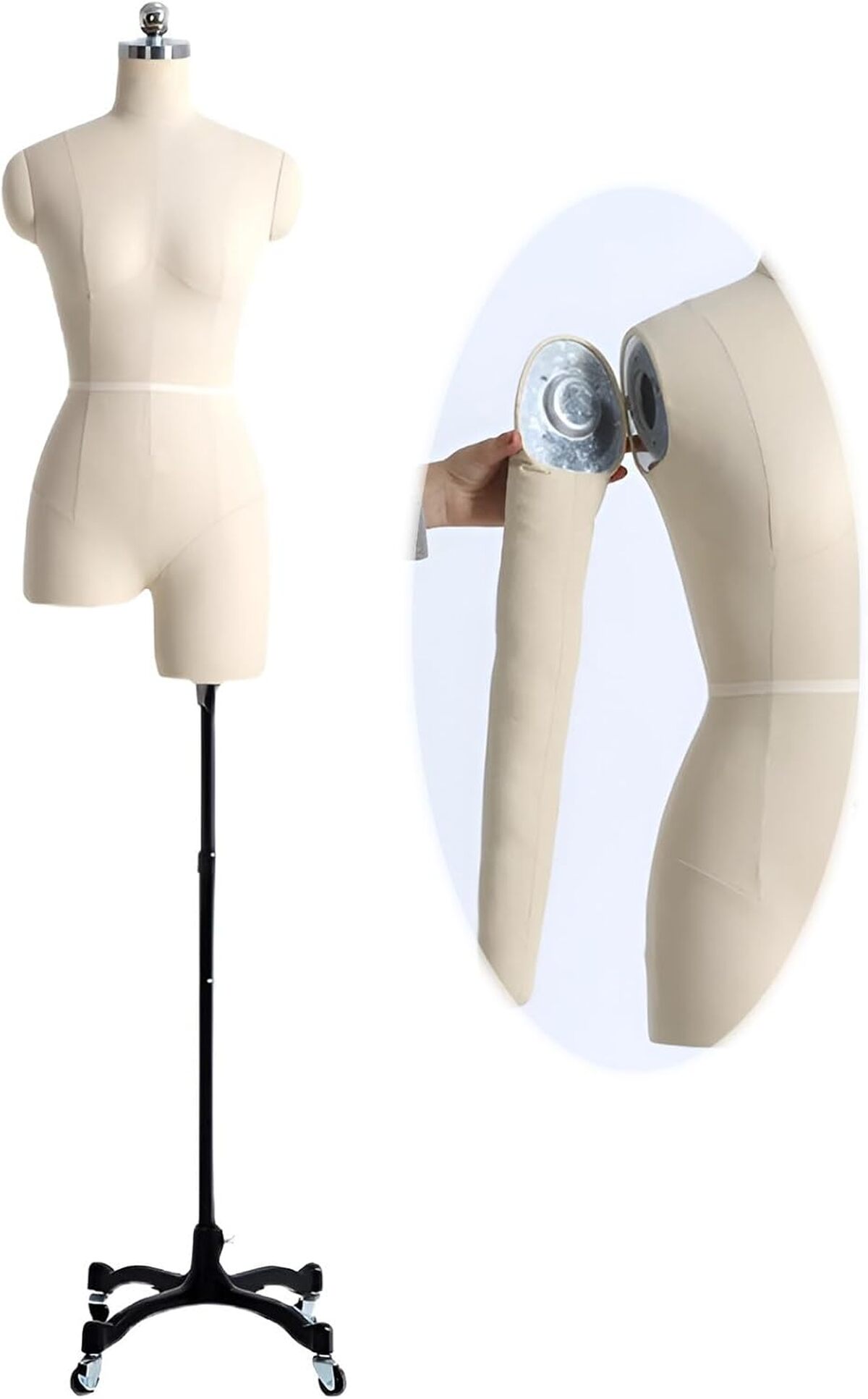 Test : mannequin de couture White-S-Model80, bras souples