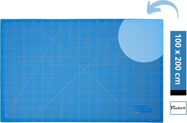 Victor Tapis de Découpe Bleu 100x200cm 3 plis Tapis de Découpe Grand Tapis Auto - Cicatrisant - Base de Bricolage - Support de Découpe - Professionnel - Sous-main de Bureau - Tapis de Bureau Couture