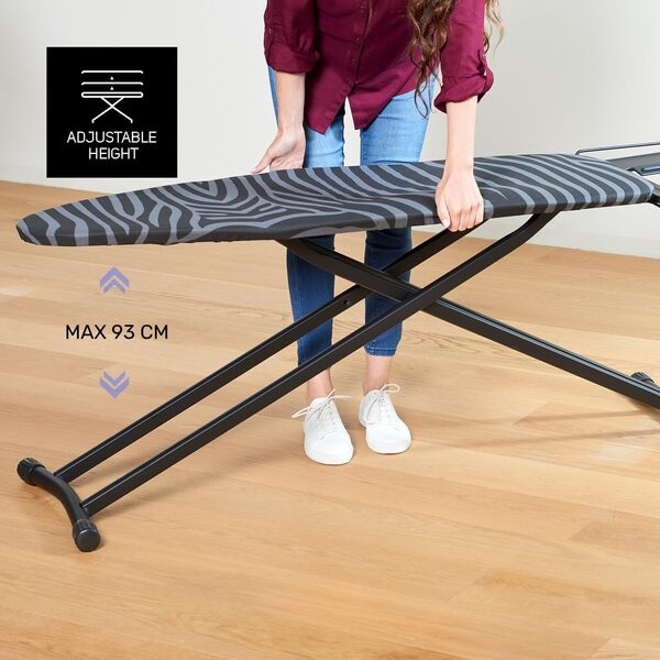 Taurus - Table à Repasser, Planche à Repasser | 3 positions de hauteur réglables jusqu'à 93 cm | Support adapté aux centres de repassage | Housse 100% coton | Surface de repassage | 41 x 125 cm | Gris