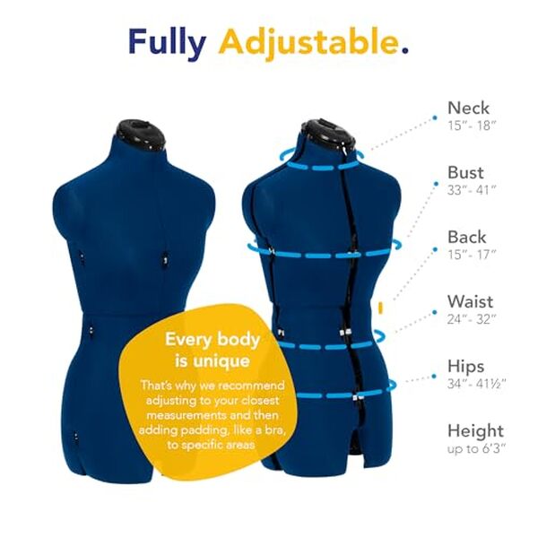 Découvrez le mannequin de couture Adjustoform Sew Deluxe, idéal pour les passionnés de couture. Explorez sa finition bleu saphir et ses fonctionnalités d'ajustement avancées en taille S pour des créations sur mesure.