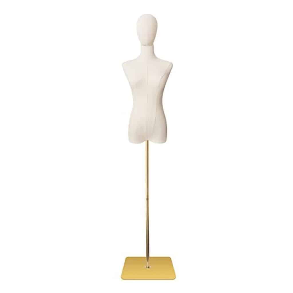 Avis sur le mannequin de couture féminin avec tête amovible et support doré