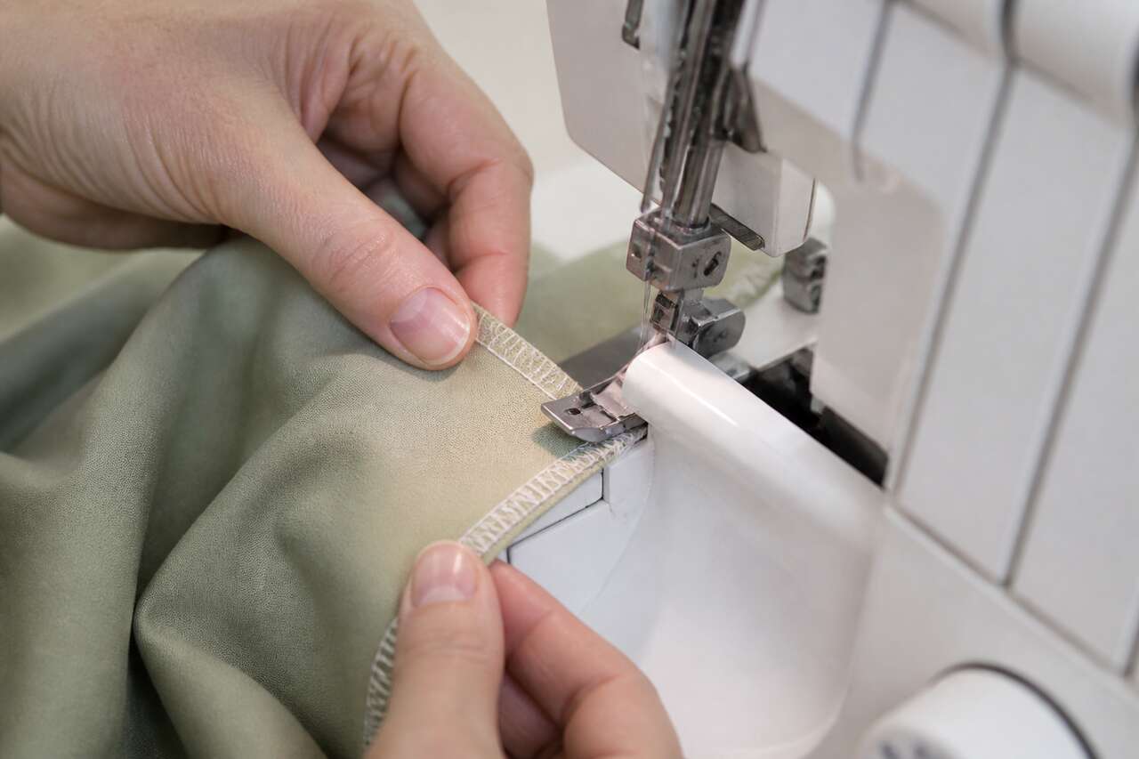 Sécuriser une couture à la surjeteuse: bloquer la chaînette Sécuriser une couture à la surjeteuse: bloquer la chaînette