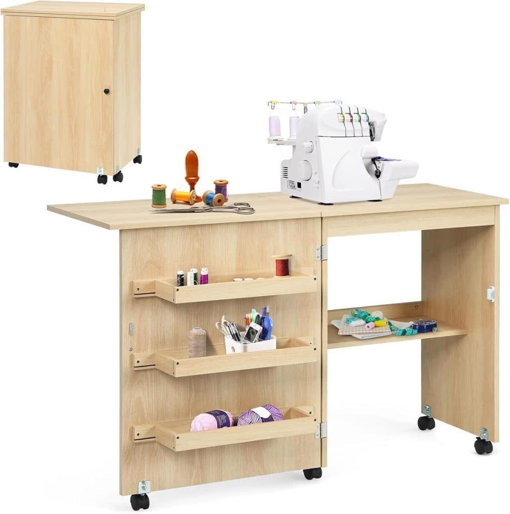 Test de la table de couture LIFEZEAL : roulettes et 4 étagères pratiques