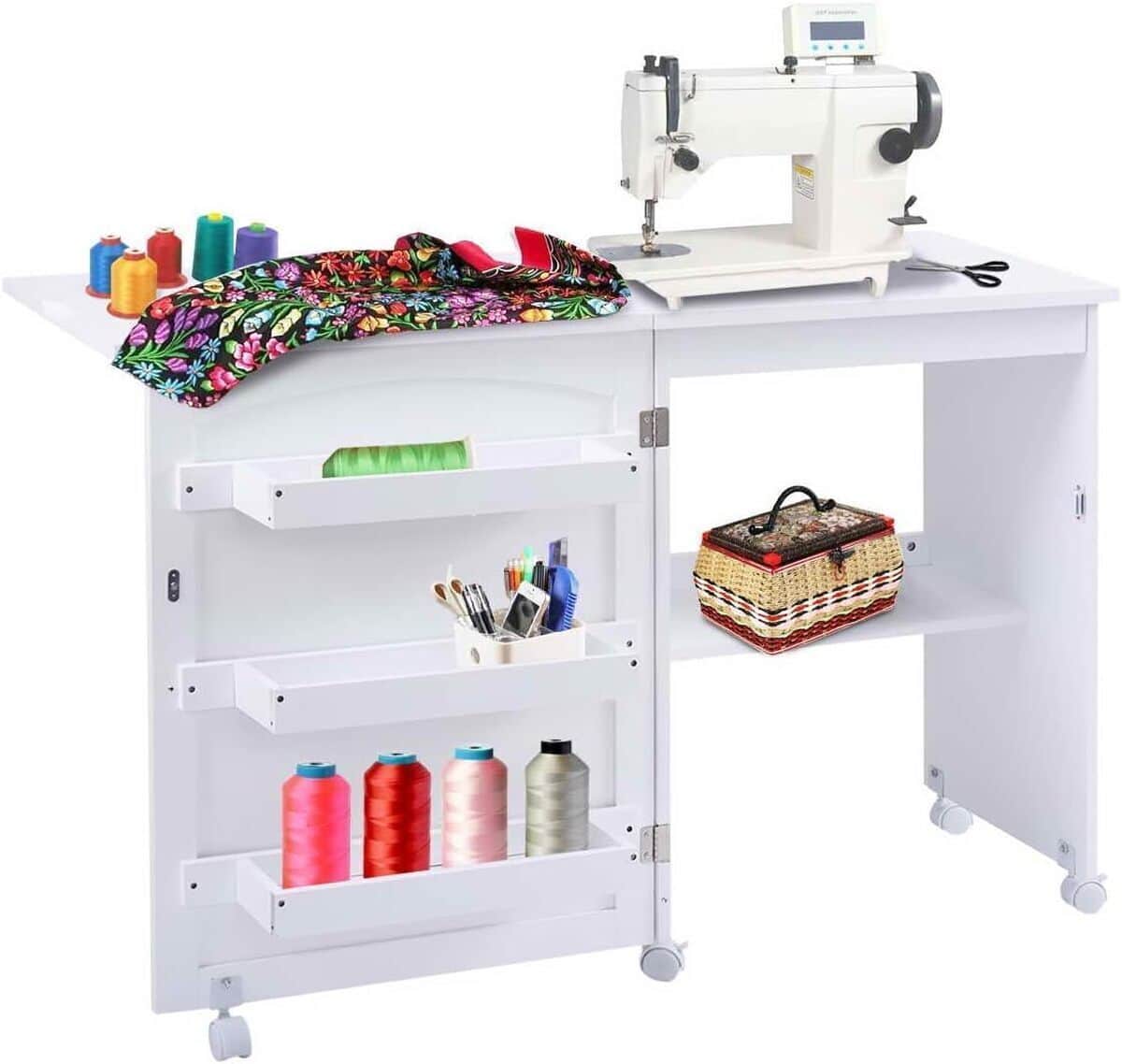 Test : table pliable Armoire pour machine à coudre blanc